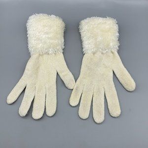 St Johns Bay Ladies Cream Knit Gloves with Fuzzy Top
